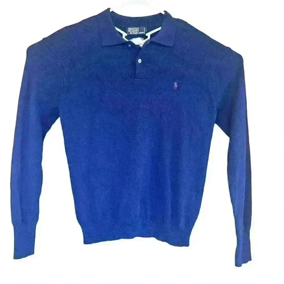 Men’s Polo Ralph‎ Lauren Long Sleeve Polo 100% Lambswool Blue - Picture 1 of 9